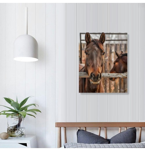 QKZF Farmhouse Rustic Wall Art for Bedroom Home Bathroom Decor for the Home Country Horse Pictures Artwork for Kitchen Wall Decor Modern Canvas Framed Wall Art 