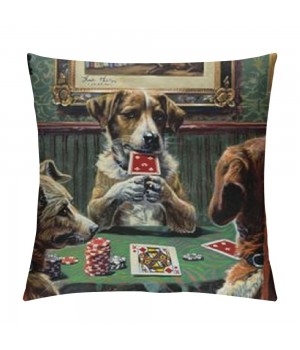 QKZF Short Plush pillow Covers,Dogs Playing Poker Double-Sided Print Square Cushion Cases for Sofa Bedroom Car Decorative