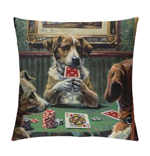 QKZF Short Plush pillow Covers,Dogs Playing Poker Double-Sided Print Square Cushion Cases for Sofa Bedroom Car Decorative