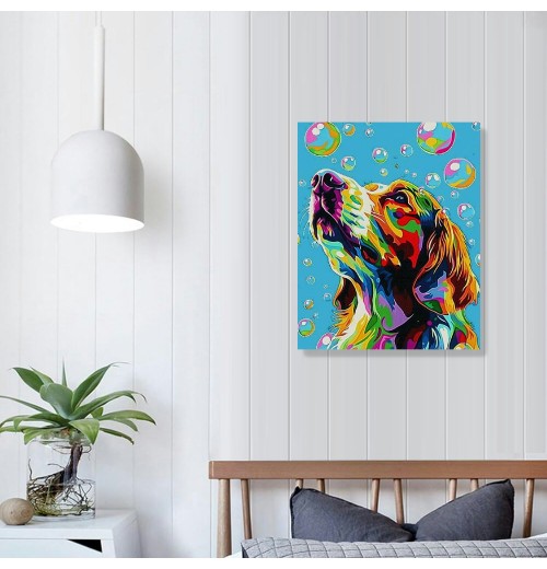 QKZF Canvas Print Wall Art Decor,Colorful Dog Bubbles Wall Art Print, Print Wall Decor, Suitable For Office Study Wall Decoration