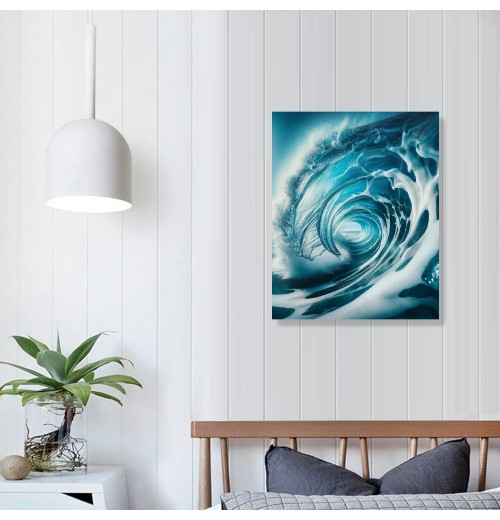 QKZF Canvas Wall Art for Living Room, Canvas Wall Art Framed Modern Hanging Wall Decor Sea Wave Pictures Poster Bathroom Bedroom Home ()