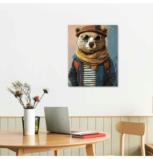 QKZF Canvas Wall Art,Cute Bear Print Canvas Painting for Bedroom Living Room Kitchen Bathroom Corridor Dining Room Hotel Decor