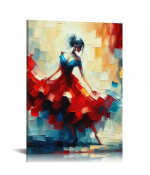 QKZF Abstract Dancing Oil Paintings on Canvas Wall Art work for Living Room Bedroom Home Decorations Wall Decor Modern Girl Dancer Artwork