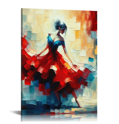 QKZF Abstract Dancing Oil Paintings on Canvas Wall Art work for Living Room Bedroom Home Decorations Wall Decor Modern Girl Dancer Artwork