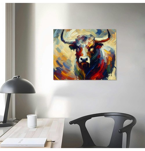 QKZF Cow Canvas Wall Art Colorful Animal Modern Artwork Living Bedroom Bathroom Home Office Decor Framed