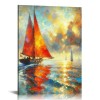 QKZF Abstract Canvas Wall Art Sailboat Oil Paintings for Home Decoration Contemporary Vertical Texture Wall Art Ship Artwork Ready to Hang