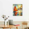 QKZF Abstract Canvas Wall Art Sailboat Oil Paintings for Home Decoration Contemporary Vertical Texture Wall Art Ship Artwork Ready to Hang