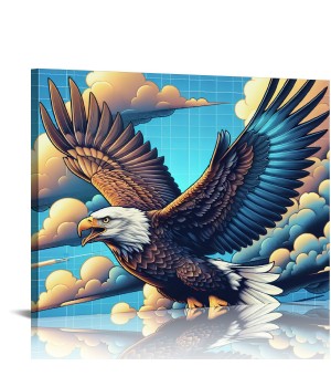 QKZF Flying Eagle Canvas Wall Art Modern Wall Decor Gallery Canvas Wraps Framed for Living Room Home Bedroom Decoration Modern Framed Artwork Decor Ready to Hang