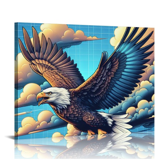 QKZF Flying Eagle Canvas Wall Art Modern Wall Decor Gallery Canvas Wraps Framed for Living Room Home Bedroom Decoration Modern Framed Artwork Decor Ready to Hang