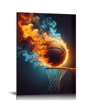 QKZF Canvas Wall Art,Basketball In The Hoop Print Canvas Painting for Bedroom Living Room Kitchen Bathroom Corridor Dining Room Hotel Decor