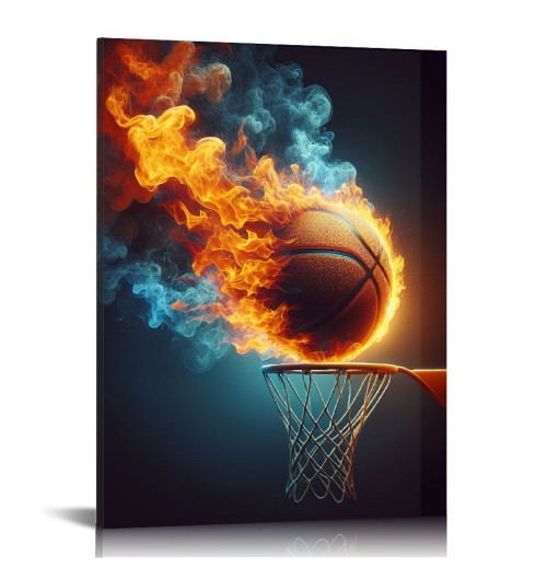 QKZF Canvas Wall Art,Basketball In The Hoop Print Canvas Painting for Bedroom Living Room Kitchen Bathroom Corridor Dining Room Hotel Decor