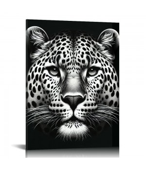 QKZF Black and White Wall Art Paintings Blue Eyed Prints on Canvas Wild Animals Pictures Poster Framed Artwork for Living Room Office, Modern Home Wall Decor