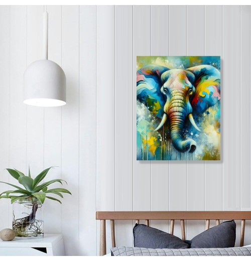 QKZF Elephant Picture Wall Art Colorful Animal Canvas Wall Art Modern Wildlife Artwork for Bathroom Bedroom Office Living Room Paintings Decorations Ready to Hang