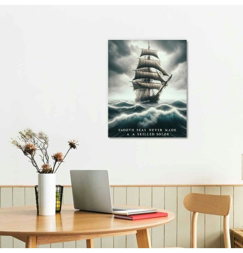 QKZF Smooth Seas Never Made A Skilled Sailor Motivational Wall Art Inspirational Canvas Poster Entrepreneur Quote Picture Home Office Decor Painting Framed and Stretched Ready to Hang