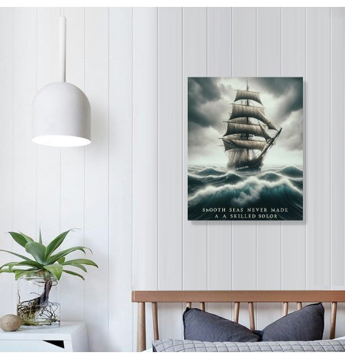 QKZF Smooth Seas Never Made A Skilled Sailor Motivational Wall Art Inspirational Canvas Poster Entrepreneur Quote Picture Home Office Decor Painting Framed and Stretched Ready to Hang