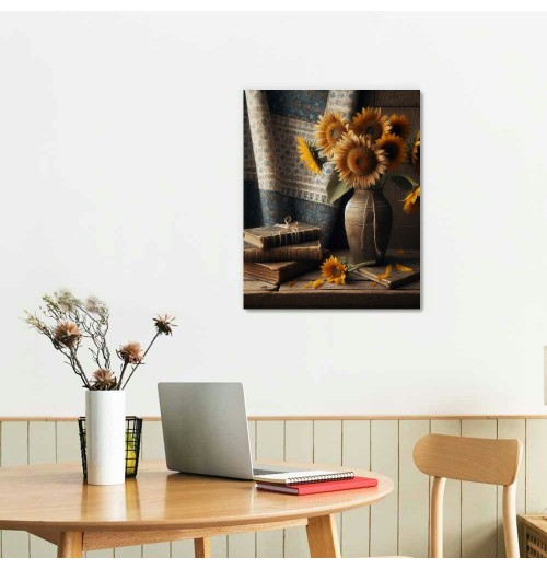 QKZF Sunflowers Wall Art Canvas Decor Print Wood Cross Symbol Inspiring Home Decor for Living Room Home Bedroom Decoration Gift for Friends