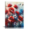 QKZF Abstract Flowers Wall Art Framed Red Bouquet Pictures Artwork Print Painting on Canvas Modern Abstract Painting Textured Flower Pictures for Living Room Bedroom Bathroom Decor