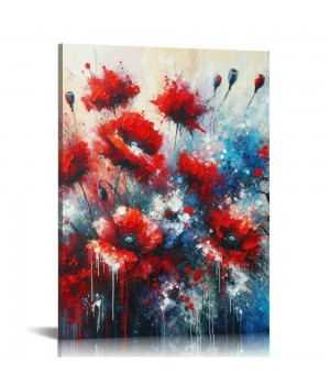 QKZF Abstract Flowers Wall Art Framed Red Bouquet Pictures Artwork Print Painting on Canvas Modern Abstract Painting Textured Flower Pictures for Living Room Bedroom Bathroom Decor