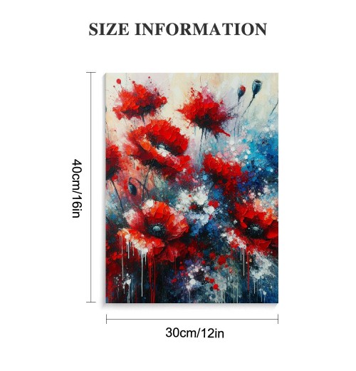 QKZF Abstract Flowers Wall Art Framed Red Bouquet Pictures Artwork Print Painting on Canvas Modern Abstract Painting Textured Flower Pictures for Living Room Bedroom Bathroom Decor