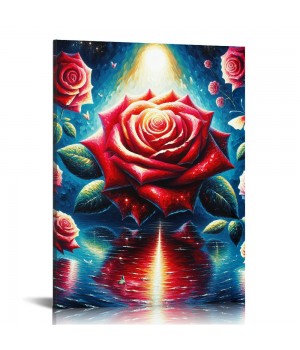 QKZF Red Rose Wall Art Paintings Flower Wall Decor Blue Butterfly and Red Roses Oil Painting Modern Flowers Canvas Painting Artwork for Living Room Bathroom Bedroom Home Decorations&nbsp;