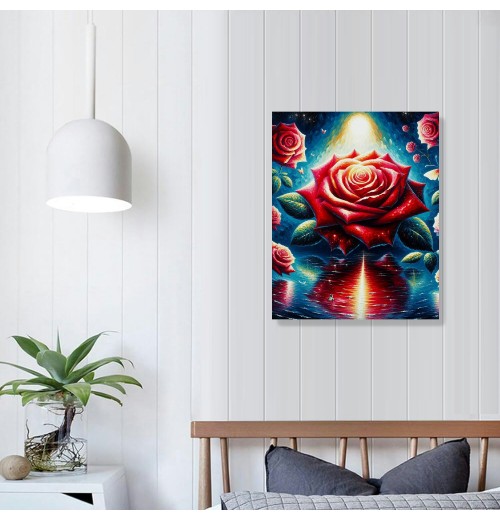 QKZF Red Rose Wall Art Paintings Flower Wall Decor Blue Butterfly and Red Roses Oil Painting Modern Flowers Canvas Painting Artwork for Living Room Bathroom Bedroom Home Decorations&nbsp;