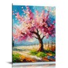 QKZF Canvas Wall Art Pink Peach Tree Canvas Print Hanging Pictures for Bathroom Bedroom Living Room Office Decor