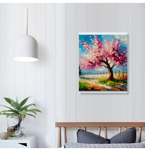 QKZF Canvas Wall Art Pink Peach Tree Canvas Print Hanging Pictures for Bathroom Bedroom Living Room Office Decor