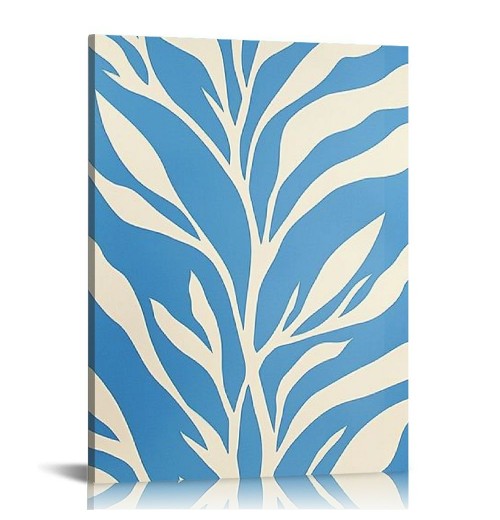 QKZF Canvas Wall Art,Blue Leaves Print Canvas Painting for Bedroom Living Room Kitchen Bathroom Corridor Dining Room Hotel Decor