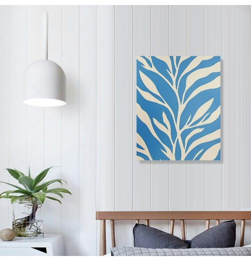 QKZF Canvas Wall Art,Blue Leaves Print Canvas Painting for Bedroom Living Room Kitchen Bathroom Corridor Dining Room Hotel Decor