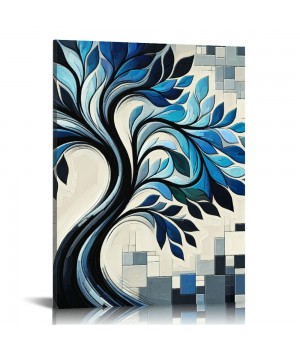 QKZF Blue Tree Flowers Oil Paintings on Canvas Abstract Art Pictures Canvas Wall Art Paintings Modern Home Decor Abstract Paintings Ready to Hang