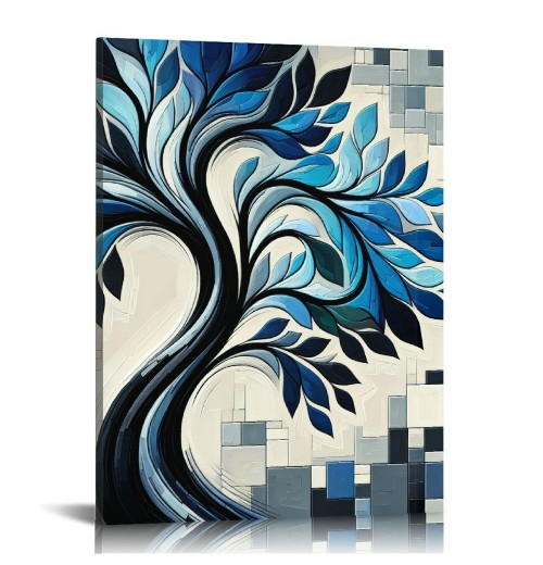 QKZF Blue Tree Flowers Oil Paintings on Canvas Abstract Art Pictures Canvas Wall Art Paintings Modern Home Decor Abstract Paintings Ready to Hang