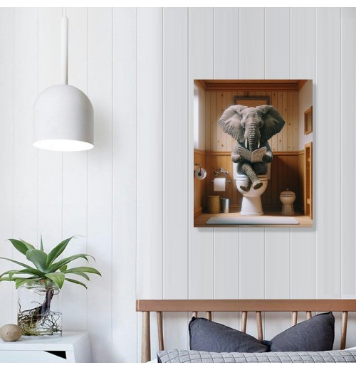 QKZF Elephant Canvas Wall Art Seated on the Home Decor for Bathroom or Framed Artwork Ready to Hang