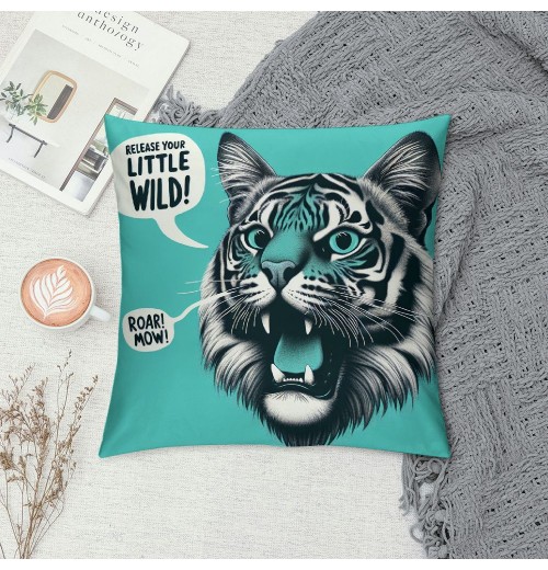 PHYHOO Release Your Little Wild Slogan with Soft Throw pillow Covers Cushion Cover Decor for Sofa Couch Bed Cat Lover Gifts, Cat pillow Cover