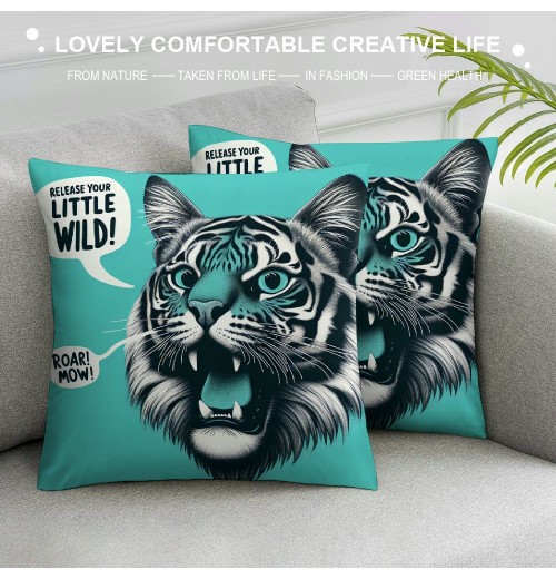 PHYHOO Release Your Little Wild Slogan with Soft Throw pillow Covers Cushion Cover Decor for Sofa Couch Bed Cat Lover Gifts, Cat pillow Cover