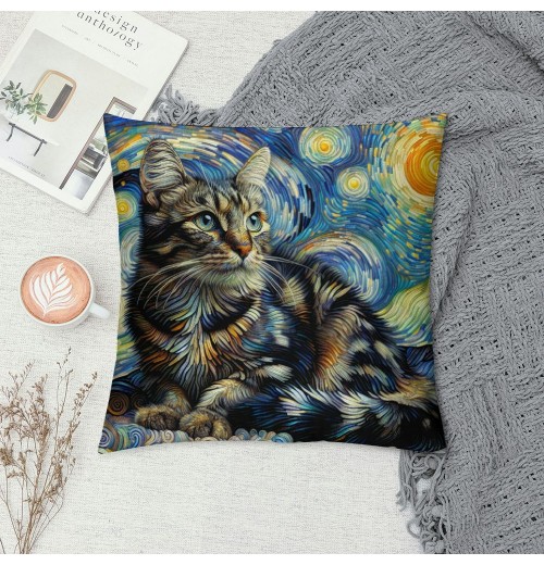 PHYHOO Abstract Cat Throw pillow Cover Funny Cat Throw pillowcase for Couch Sofa Bed Bedroom Car Living Decor Van Gogh Art