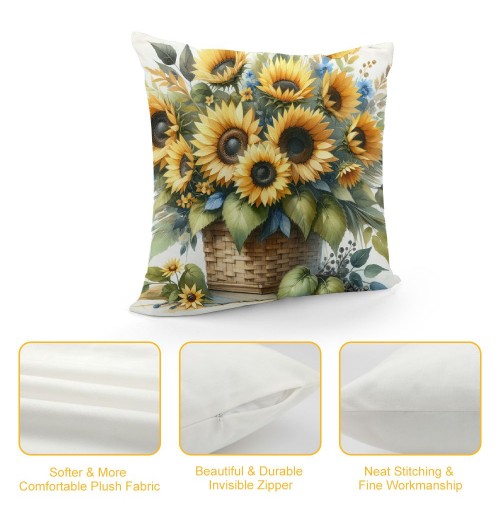 PHYHOO Sunflower pillow Covers Spring Summer Floral pillow Covers Sunflowers with Leaves Farmhouse pillow Case for Sofa Car Patio