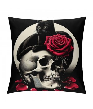 PHYHOO Red Rose Skull and pillow Covers Hallowmas Thanksgiving Farmhouse Outdoor Room Throw pillowcase Short Plush Sofa Couch Decorative Cushion Case