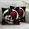 PHYHOO Red Rose Skull and pillow Covers Hallowmas Thanksgiving Farmhouse Outdoor Room Throw pillowcase Short Plush Sofa Couch Decorative Cushion Case