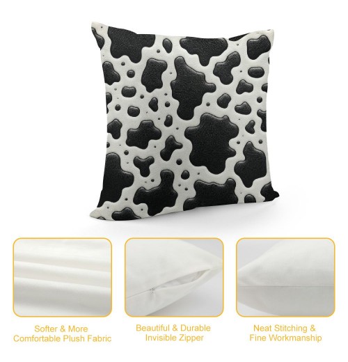 PHYHOO Short Plush pillow Covers,Cow Print Pattern Double-Sided Print Square Cushion Cases for Sofa Bedroom Car Decorative