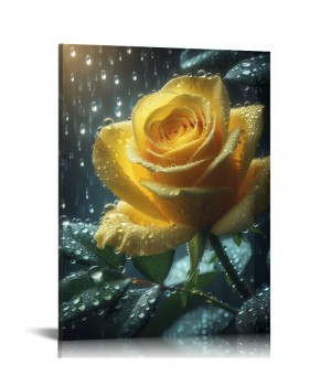 QKZF Canvas Print Wall Art Decor,Yellow Roses In The Rain Wall Art Print, Print Wall Decor, Suitable For Office Study Wall Decoration