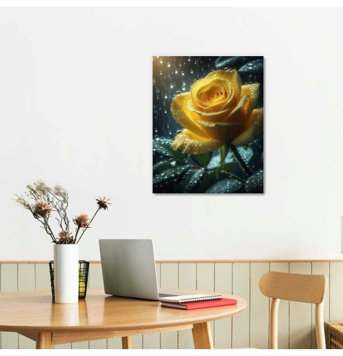 QKZF Canvas Print Wall Art Decor,Yellow Roses In The Rain Wall Art Print, Print Wall Decor, Suitable For Office Study Wall Decoration