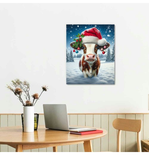 QKZF Canvas Print Wall Art Decor,Christmas Cow Wall Art Print, Print Wall Decor, Suitable For Office Study Wall Decoration