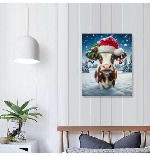 QKZF Canvas Print Wall Art Decor,Christmas Cow Wall Art Print, Print Wall Decor, Suitable For Office Study Wall Decoration