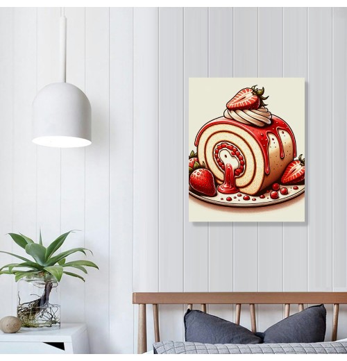 QKZF Canvas Wall Art,Strawberry Cake Roll Print Canvas Painting for Bedroom Living Room Kitchen Bathroom Corridor Dining Room Hotel Decor