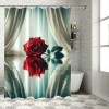 Shangniulu Water Red Rose Shower Curtain, Modern Printed Bathroom Decoration, Waterproof Fabric Rose Shower Curtain With Hooks