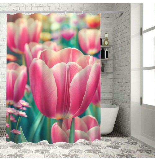 Shangniulu Modern Style Printed Shower Curtain, Waterproof With Hooks, Romantic Floral Bathroom Decoration Shower Curtain