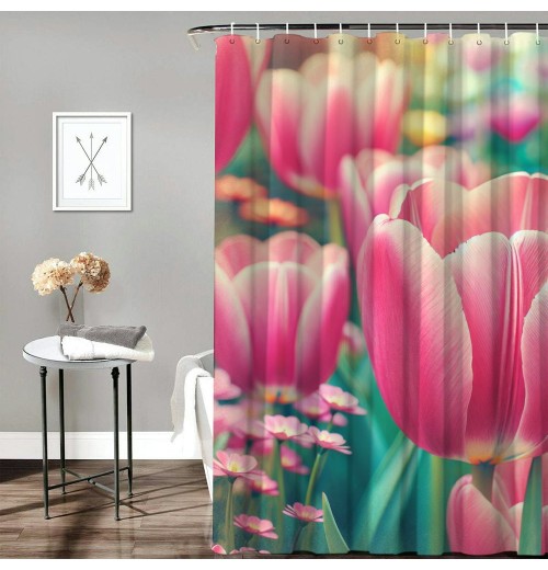 Shangniulu Modern Style Printed Shower Curtain, Waterproof With Hooks, Romantic Floral Bathroom Decoration Shower Curtain