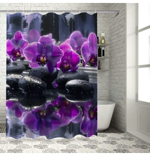 Shangniulu Printed Shower Curtain, Flowers Close-Up Image Tarp Shower Curtain With Hooks