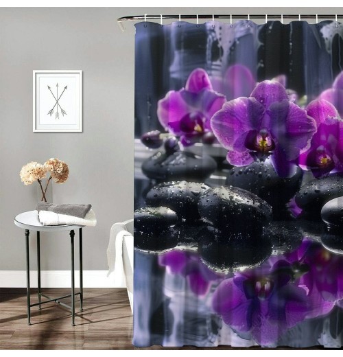 Shangniulu Printed Shower Curtain, Flowers Close-Up Image Tarp Shower Curtain With Hooks