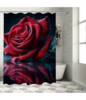 Shangniulu Modern Style Printed Shower Curtain, Bright Red Rose Bathroom Decorative Shower Curtain, Modern Tarp Shower Curtain With Hooks